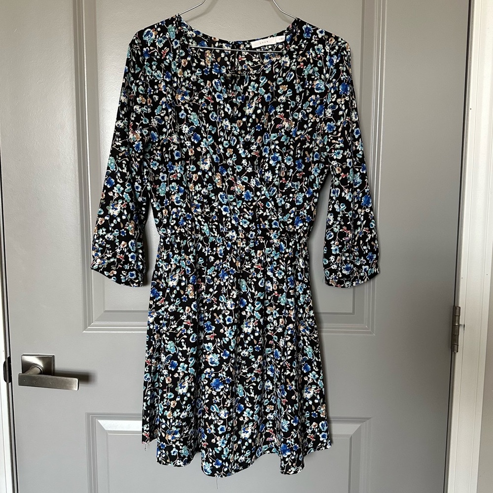 Lush Long Sleeve Floral Wrap Front Dress